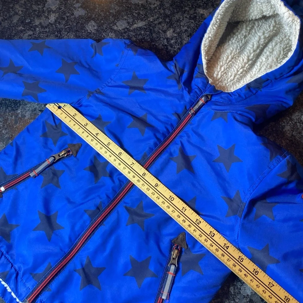Mini Boden Hooded Puffer Zip Up Jacket Star Boys Blue 2-3Y